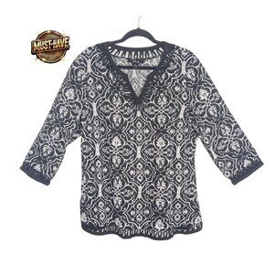 Style & Co 100% Linen Tunic Blouse Size 16P – Boho Cutout Hem & Sleeves